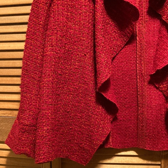 Coldwater Creek Red Waterfall Boucle Draped Collar Jacket - Picture 9 of 16